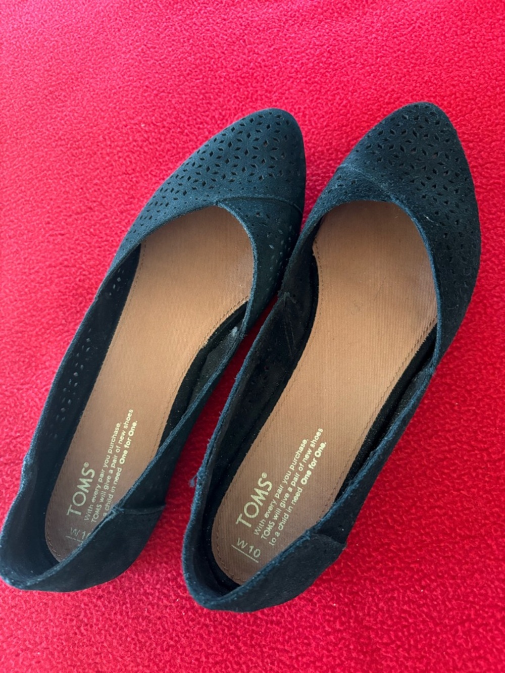 TOMS Black Perforated Suede Ballet Flats